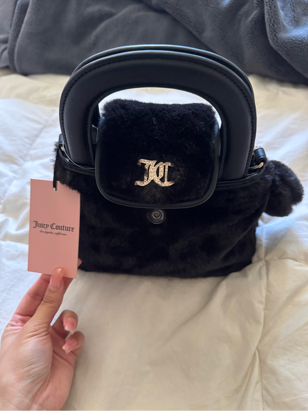 Juicy Couture Black Faux Fur Bag Purse